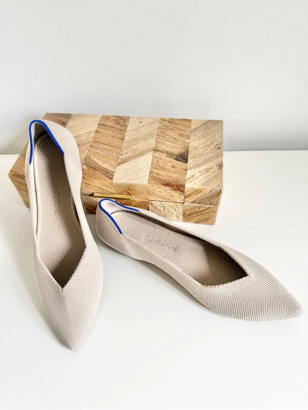 Rothy's The Point OG Flats Ecru Tortoiseshell Sole Neutral Washable Knit Shoes 8